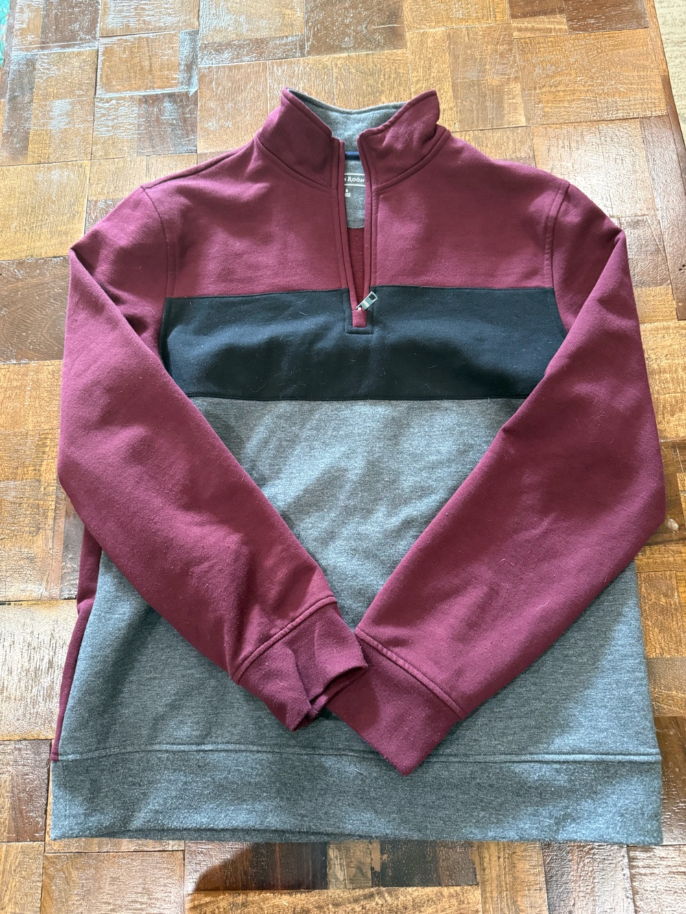 Club Room Colorblock Quarter Zip in Burgundy, Gray & Black